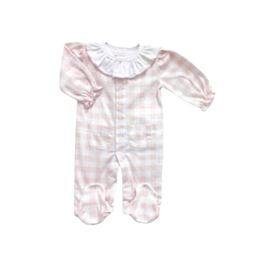 Baby Ruffle Footie | Pink Check