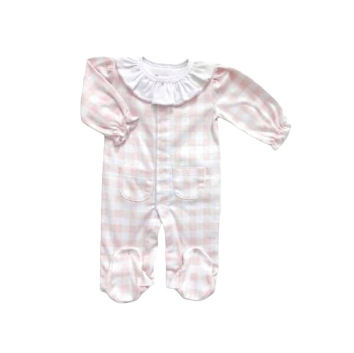 Baby Ruffle Footie | Pink Check