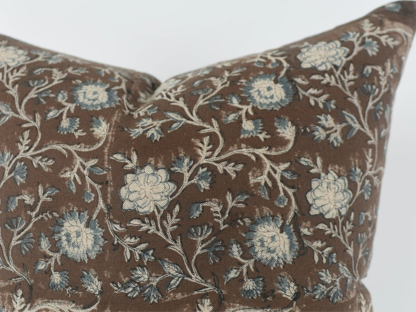 Tisca Brown Block Printed Linen Pillow