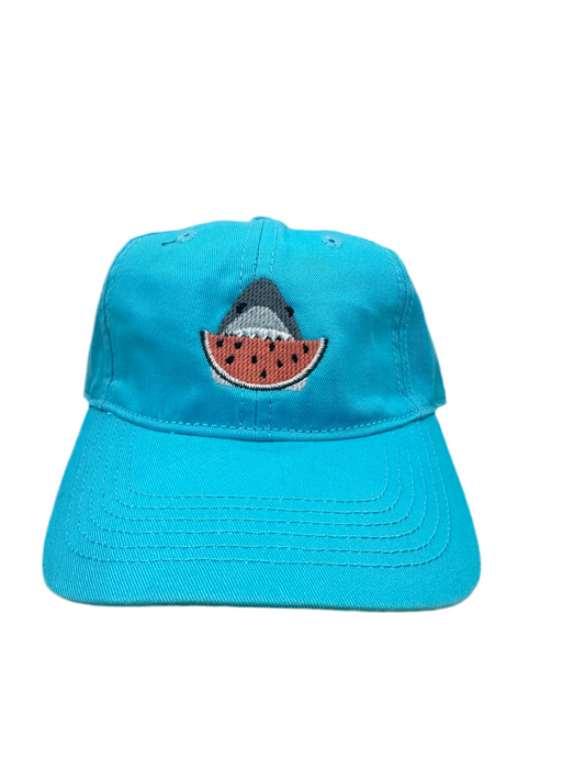 Kids Summer Shark on Aqua Baseball Hat