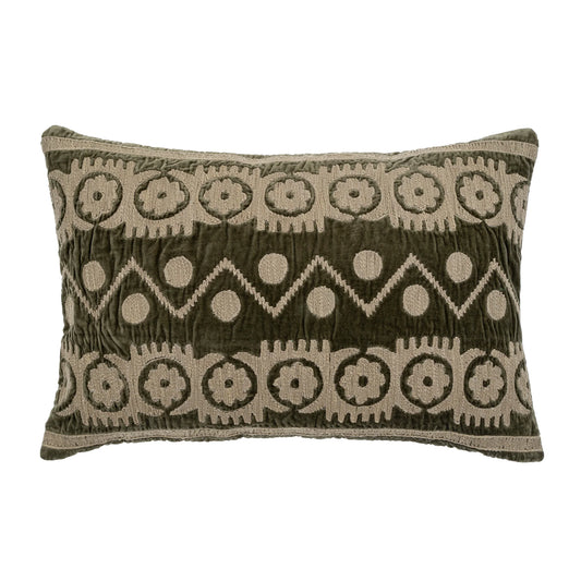 Velvet Embroidered Pillow | 16x24
