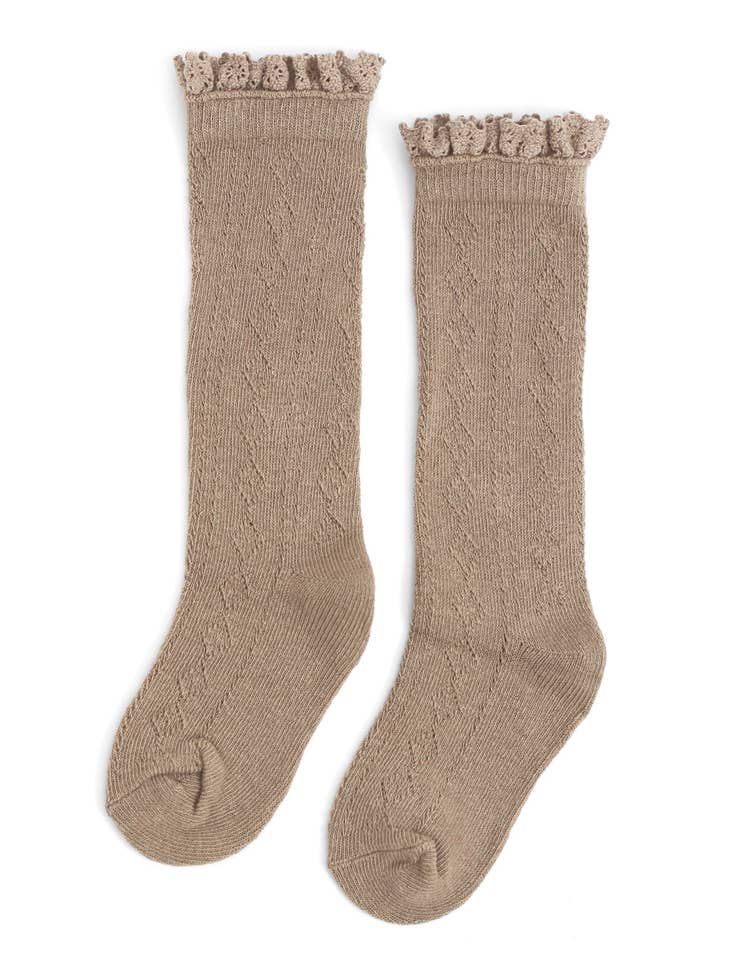 Oat Fancy Lace Top Knee High Socks