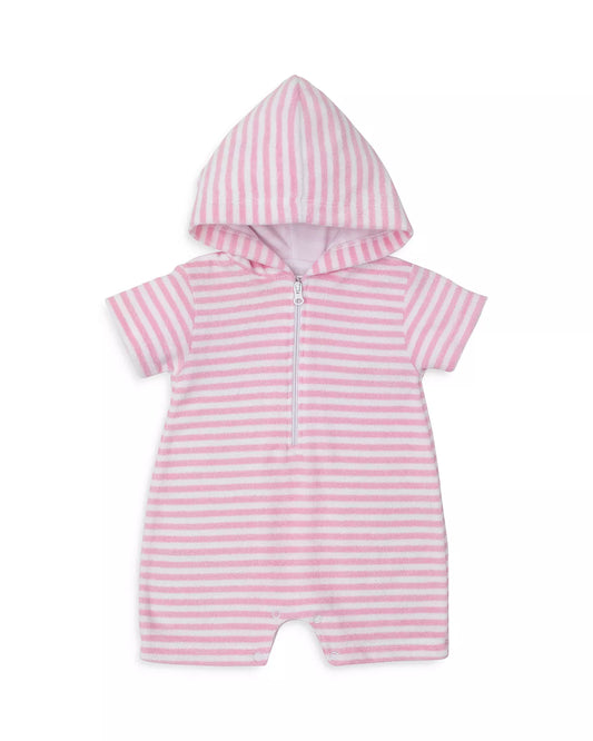 Cabana Terry Stripes Hooded Romper | Pink Stripe