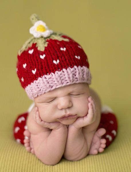 Addie Strawberry Hat and Pant Set | Newborn Baby Outfit