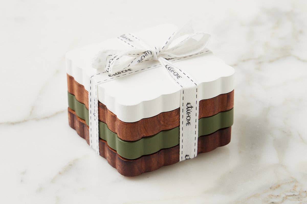 Scalloped Wood Coasters | Square | Vineyard Colors | Set of 4