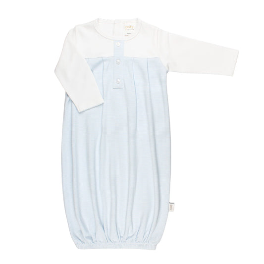 Paty Organic Cotton Sweet Stripes Placket Gown | Blue Stripe