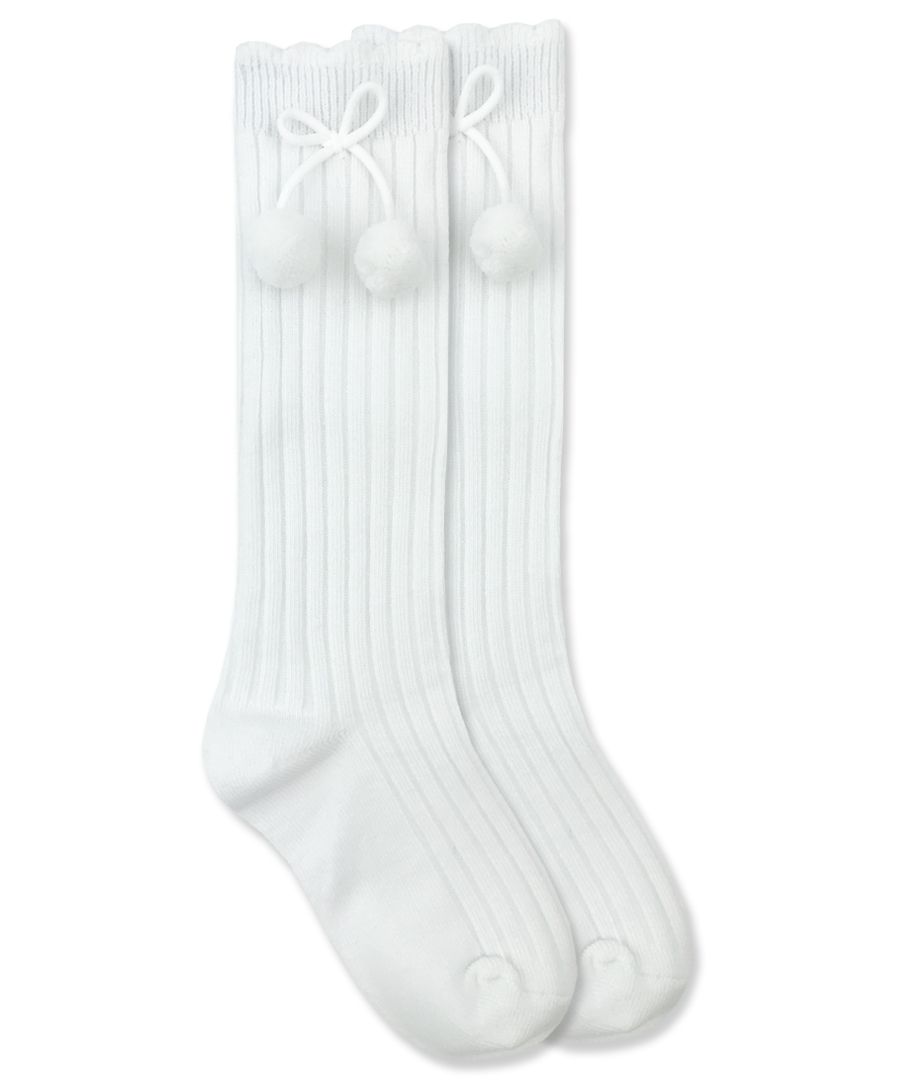 Pom Pom Knee High Socks | White 1640