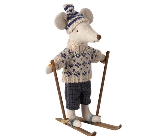 Winter mouse with ski set, Dad | Blue
