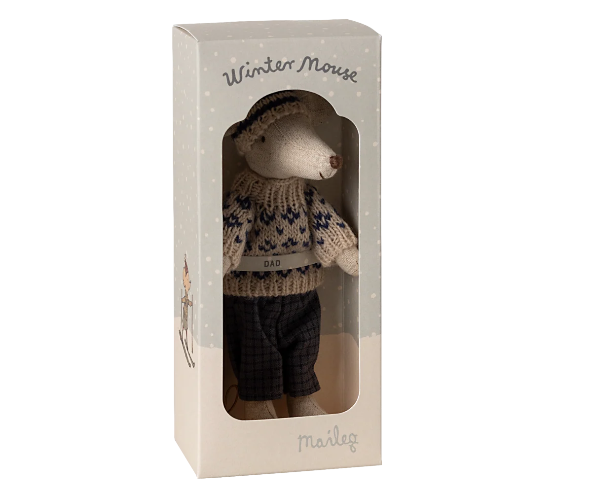 Winter mouse with ski set, Dad | Blue