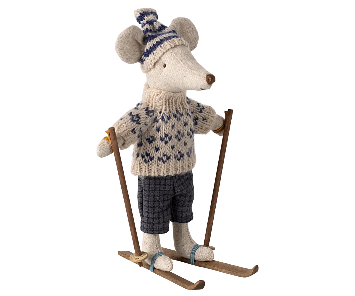 Winter mouse with ski set, Dad | Blue