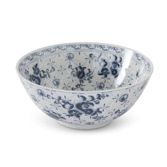 Blue & White Floral Ceramic Bowl | 13.75"