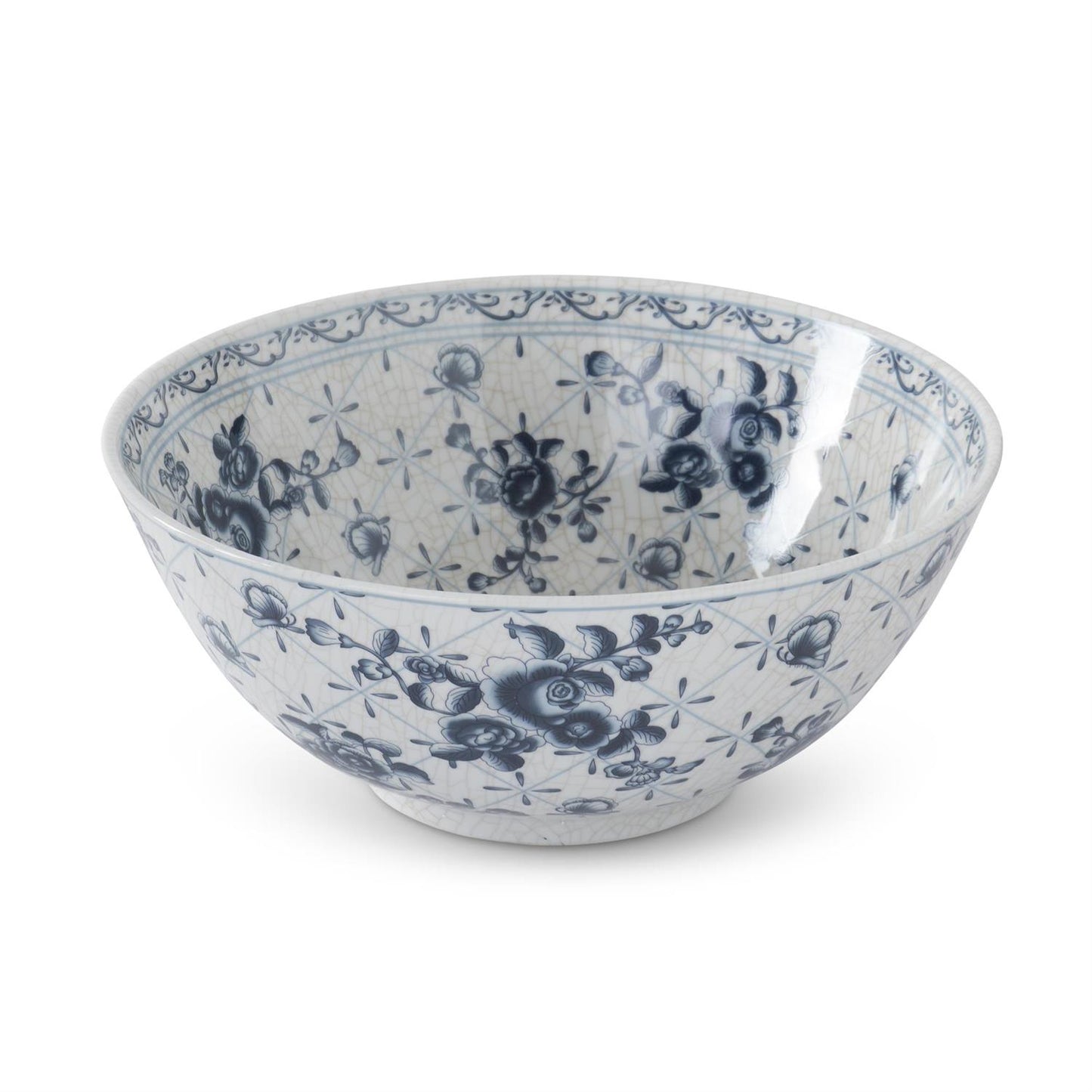 Blue & White Floral Ceramic Bowl | 13.75"