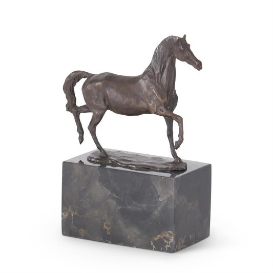Bronze Horse Statue on Marble Block Stand