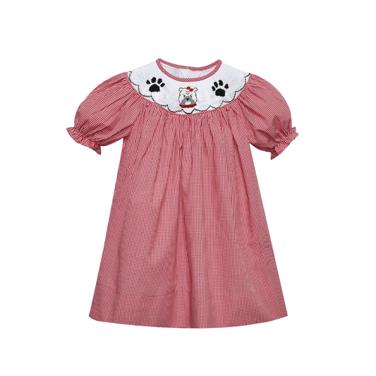Bulldog Smocked Bishop Dress | Red/Black
