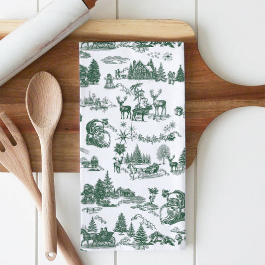 Christmas Toile Green Tea Towel