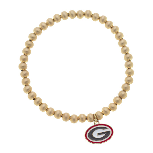 Georgia Bulldogs Ball Bead Stretch Bracelet | Satin Gold