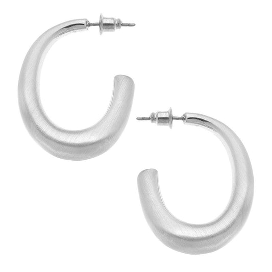 Naomi Satin Hoop Earrings | Silver