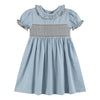 Blue Pinstripe Brown Smocked Ruffle Collar Dress