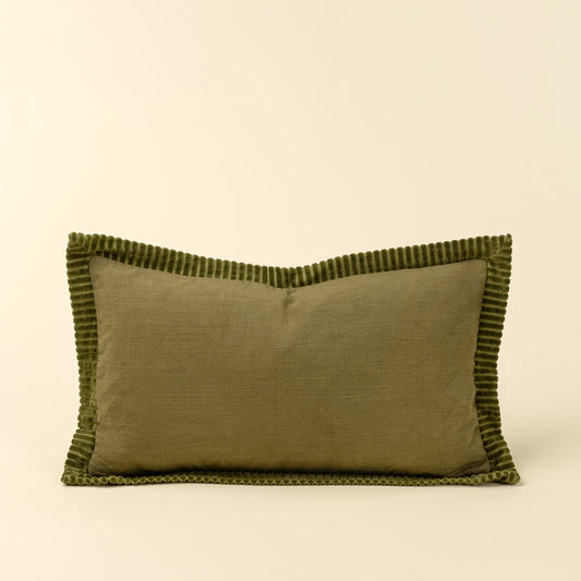 Corded Velvet Edge Pillow | Moss | 21x12