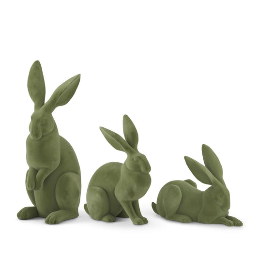 Sage Green Flocked Rabbits | 3 sizes