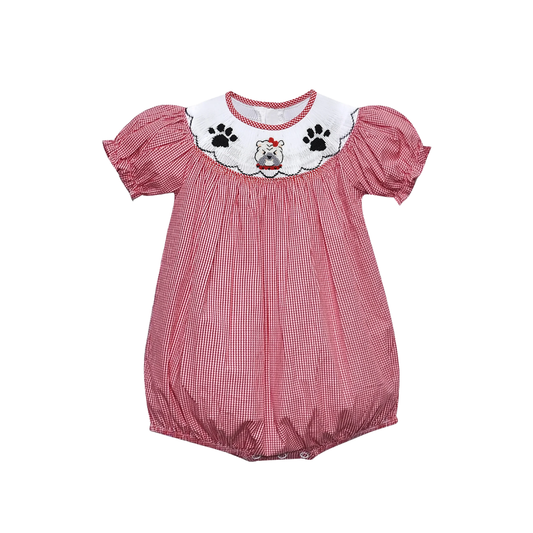 Bulldog Smocked Girls Bubble | Red/Black
