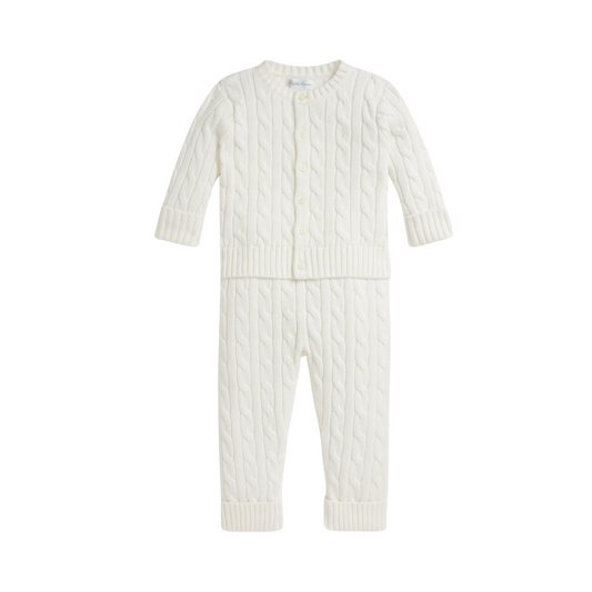 Cable-Knit Cotton Cardigan & Pant Set | Trophy Cream