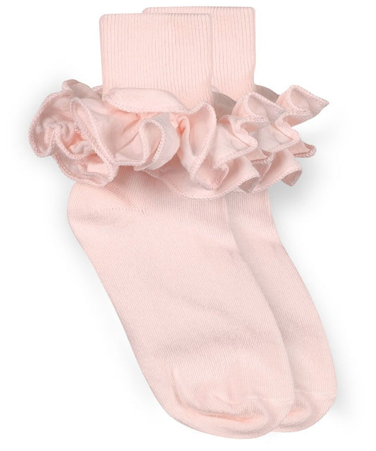 Misty Ruffle Lace Turn Cuff Socks | Pastel Pink 2143