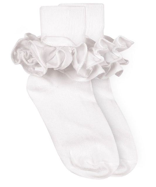 Misty Ruffle Lace Turn Cuff Socks | White 2143