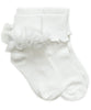 Ruffle Lace & Ripple Edge Turn Cuff Socks 2 Pair Pack | White 2155