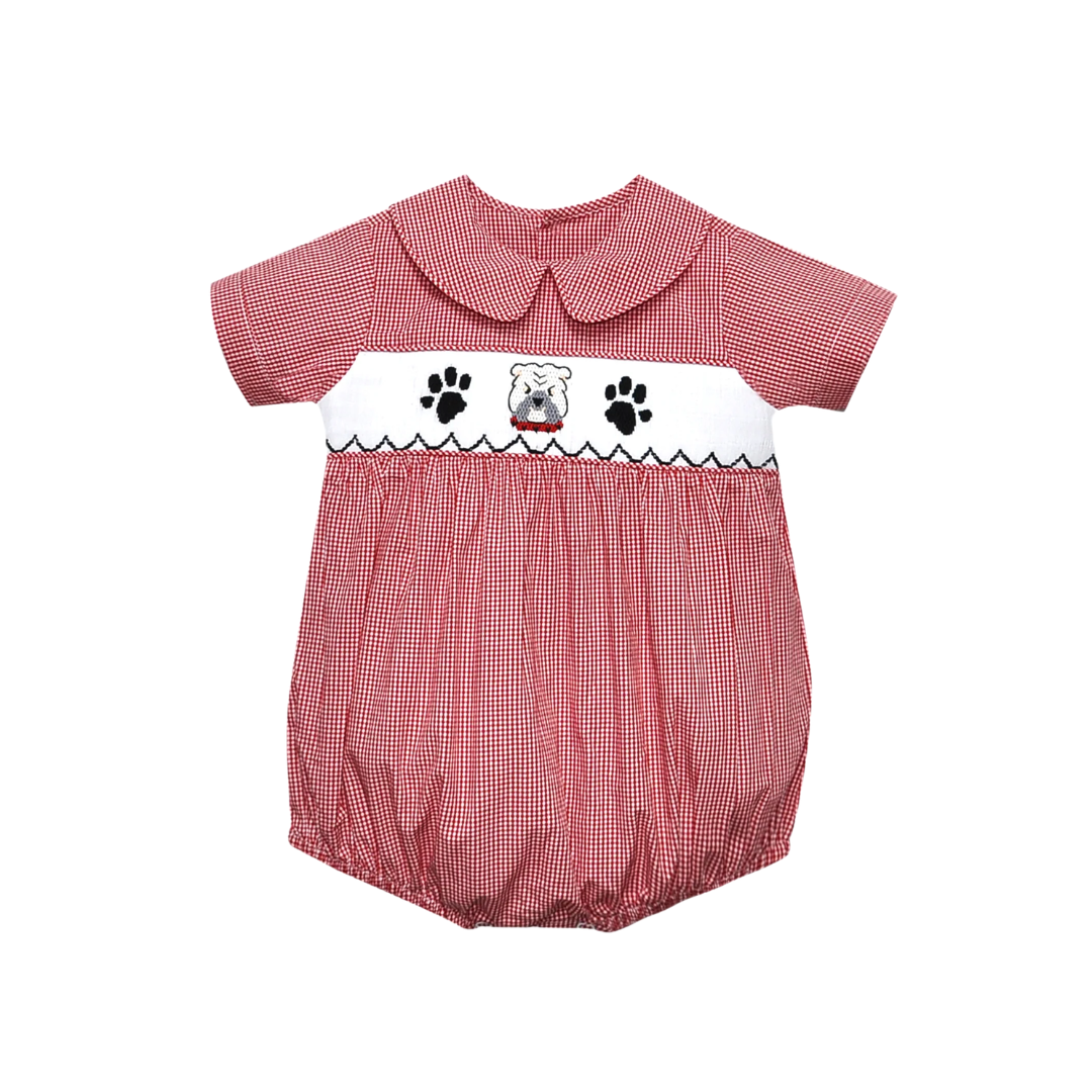 Bulldog Smocked Boys Bubble | Red/Black