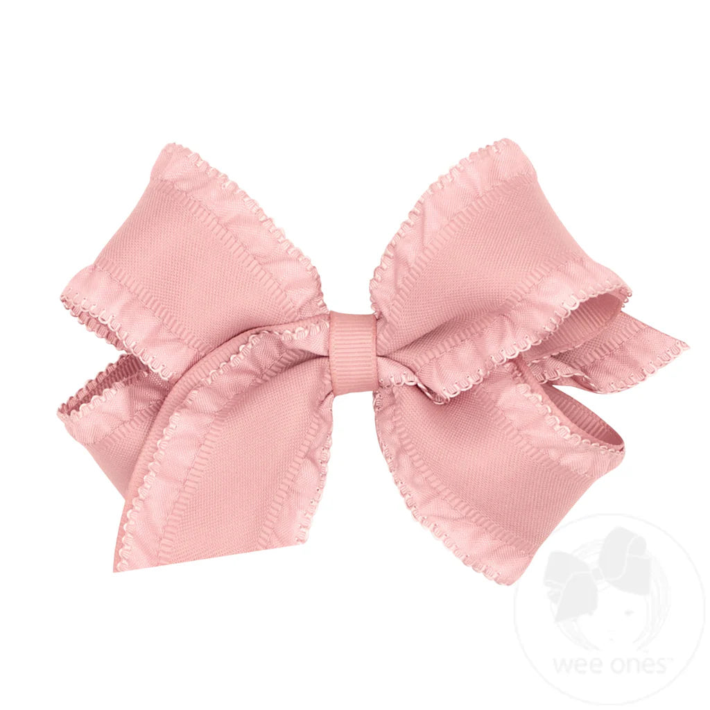 Medium Ruffle Edge Satin with Grosgrain Underlay Hair Bow | Asst. Colors