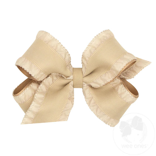 Medium Ruffle Edge Satin with Grosgrain Underlay Hair Bow | Asst. Colors