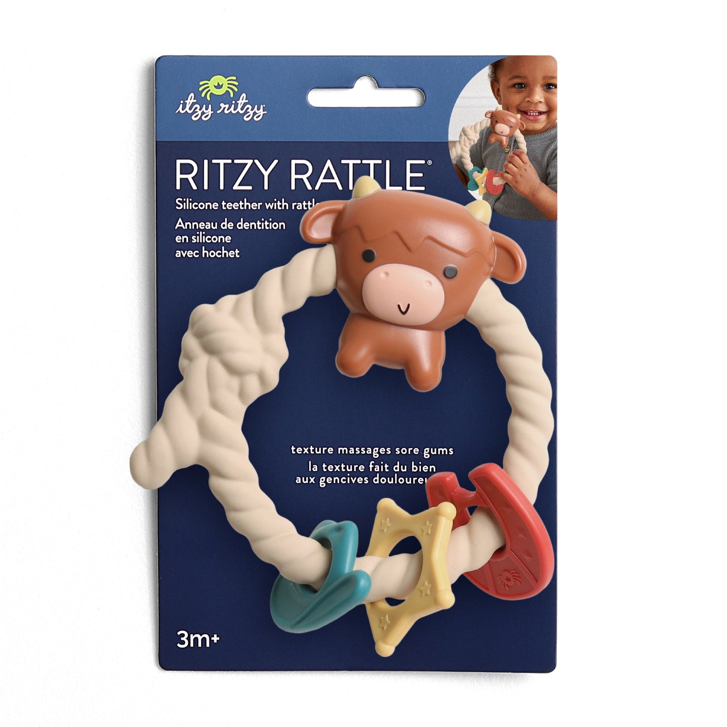 Ritzy Rattle™ Silicone Teether Rattle | Highland Cow