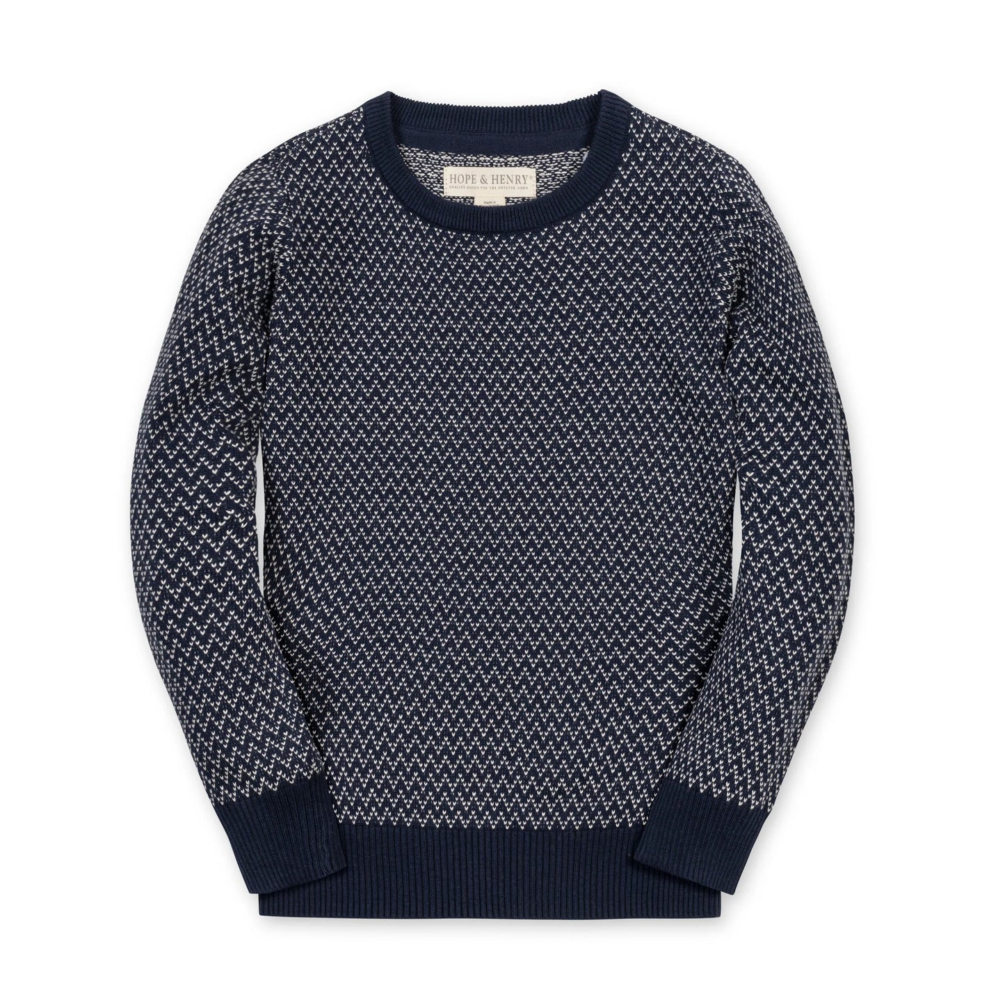 Crew Neck Pullover Sweater | Navy Herringbone