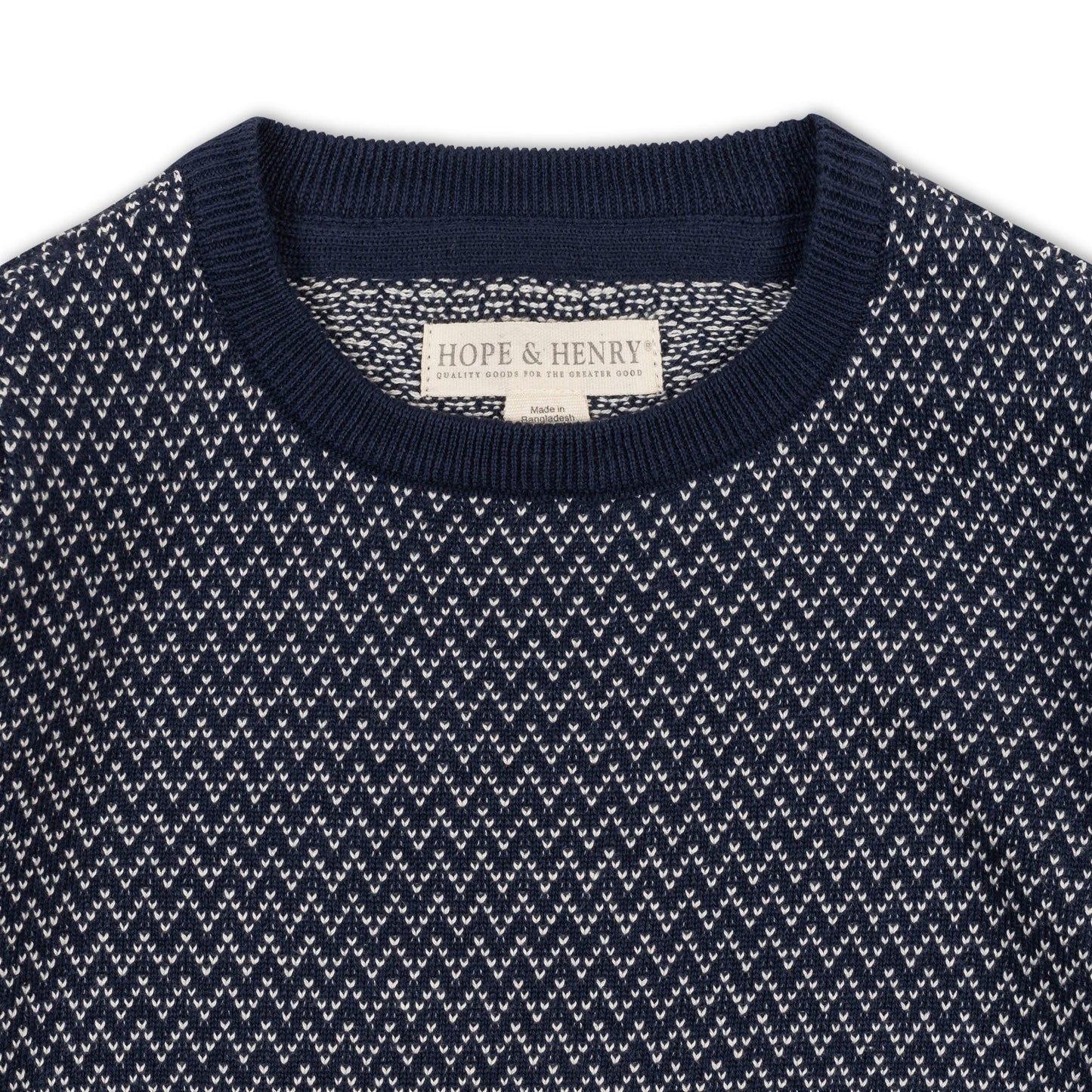 Crew Neck Pullover Sweater | Navy Herringbone