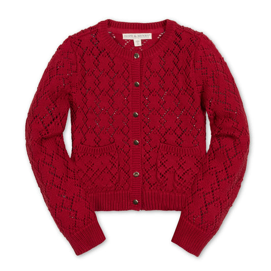 Organic Pointelle Cardigan Sweater | Red Diamond