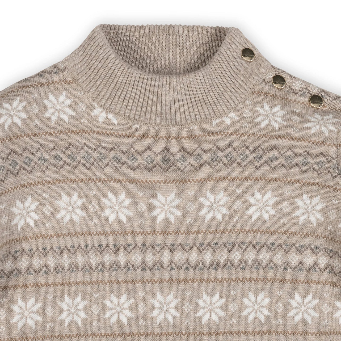 Organic Mock Neck Flounce Sweater Dress | Light Taupe Heather Fair Isle