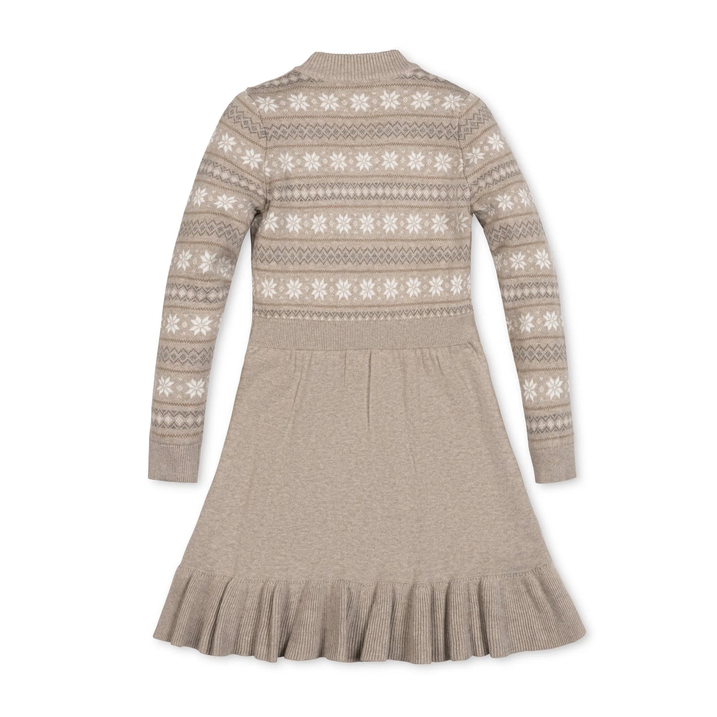 Organic Mock Neck Flounce Sweater Dress | Light Taupe Heather Fair Isle