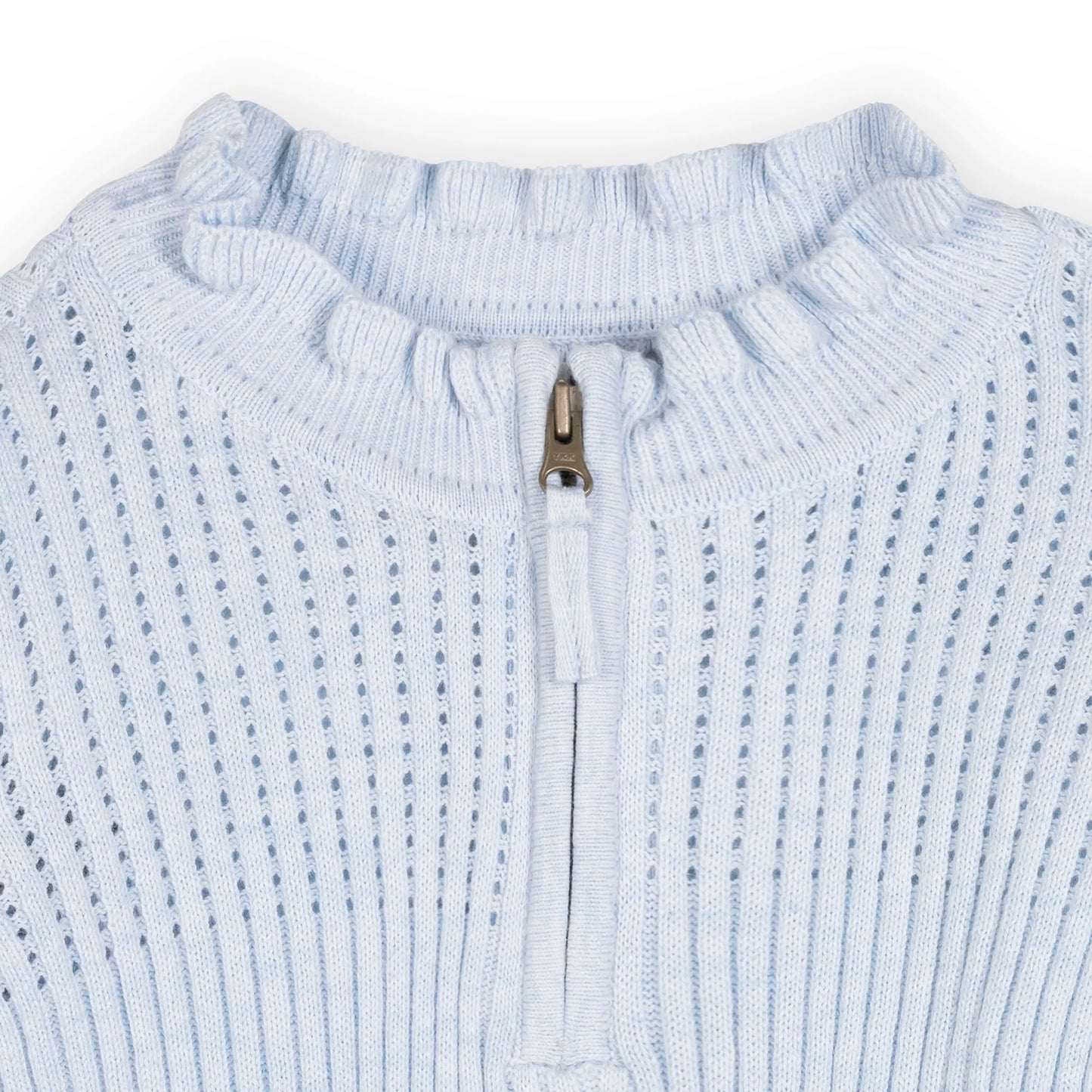 Organic Half Zip Ruffle Neck Sweater Dress | Lt Blue Heather