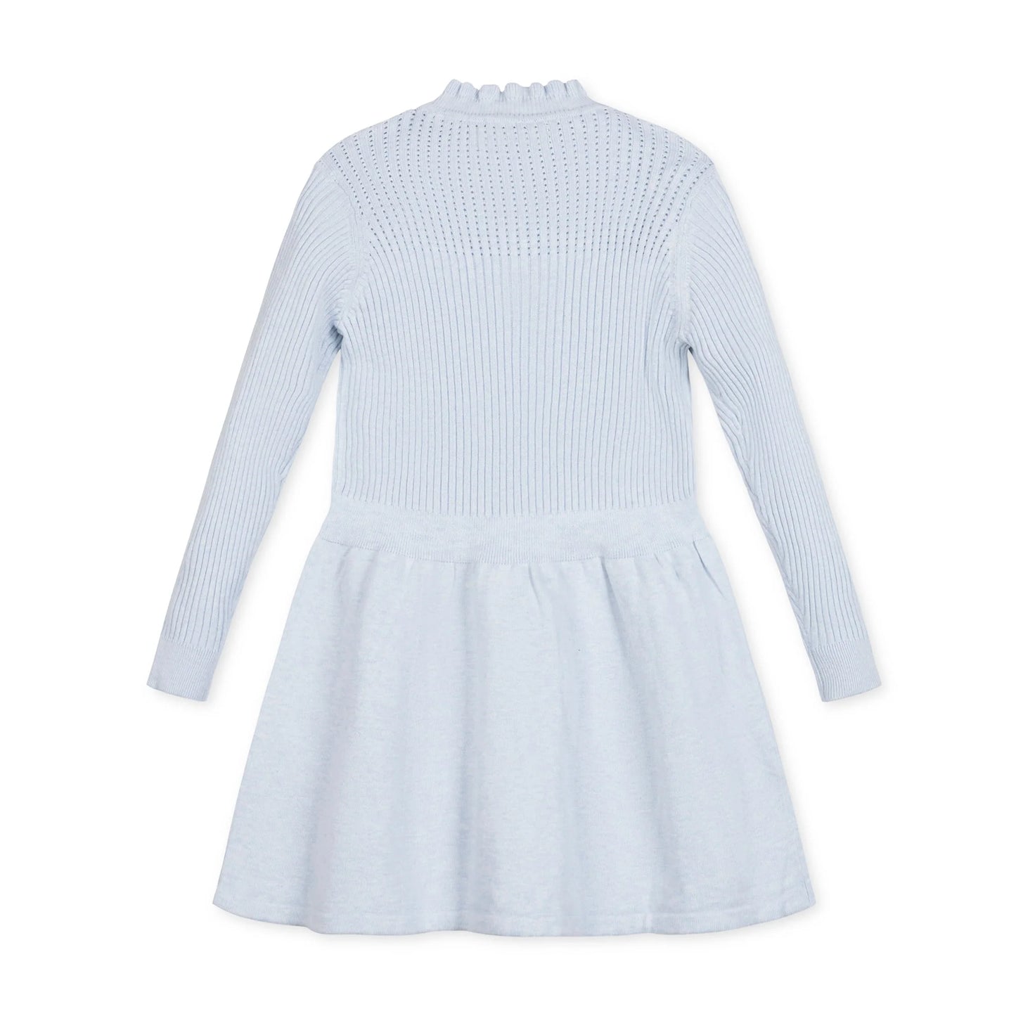 Organic Half Zip Ruffle Neck Sweater Dress | Lt Blue Heather