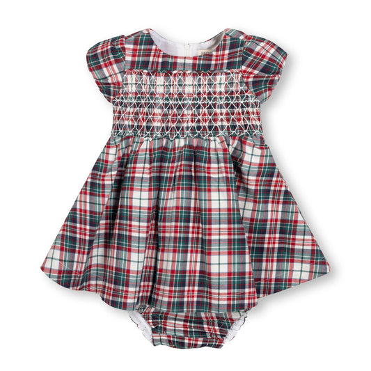 Organic Smocked Puff Sleeve Dress | Holiday Tartan