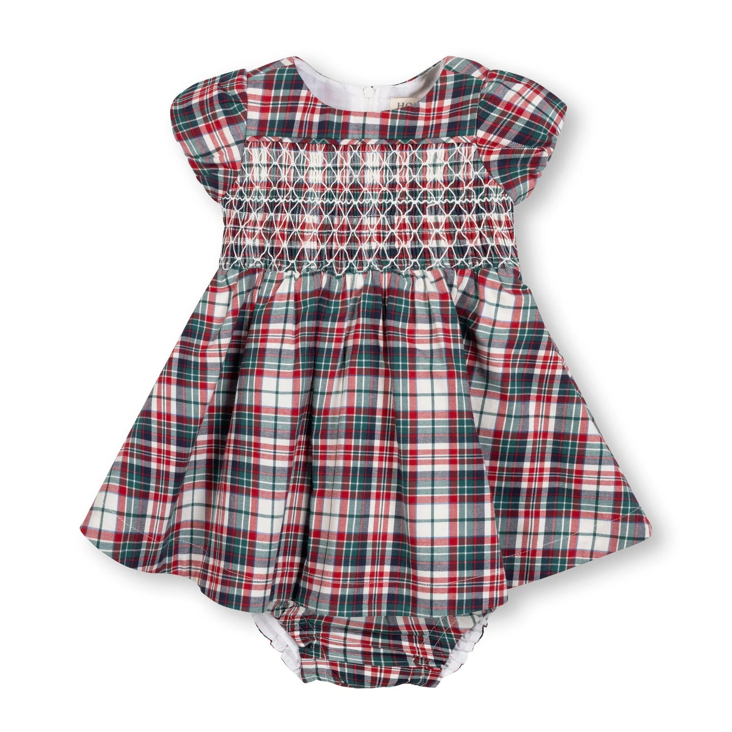 Organic Smocked Puff Sleeve Dress | Holiday Tartan