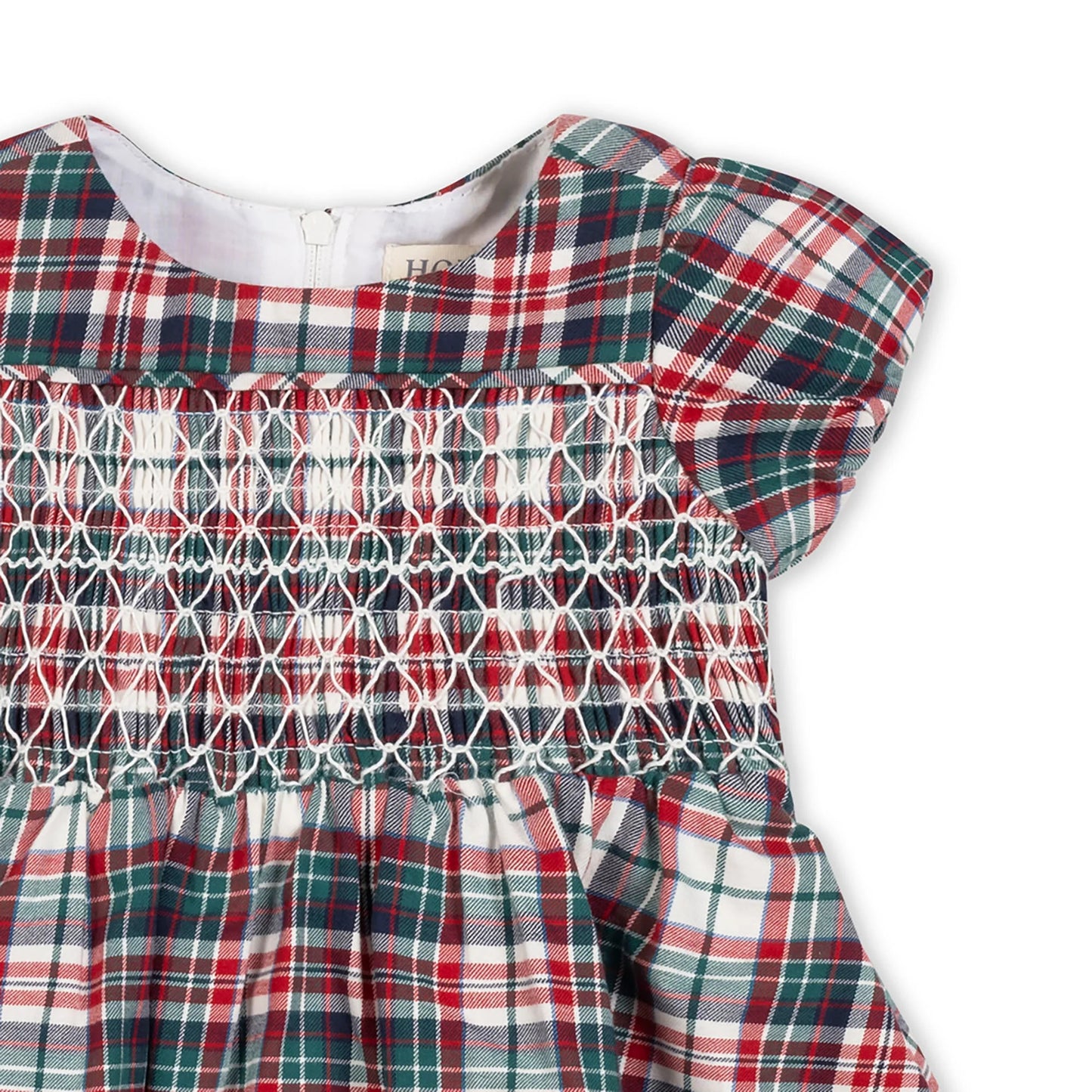 Organic Smocked Puff Sleeve Dress | Holiday Tartan