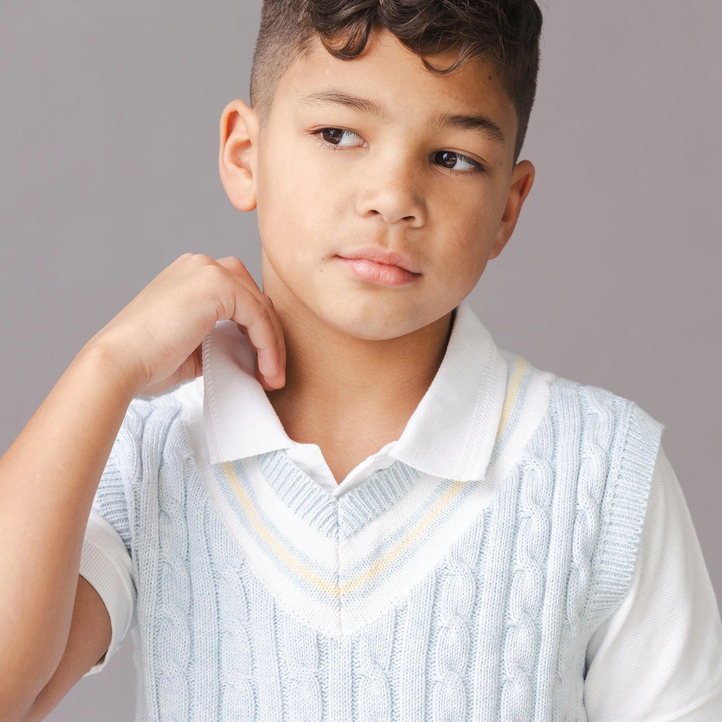 Organic Cricket Sweater Vest | Blue Heather Cable