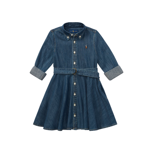 Belted Cotton Denim Shirtdress