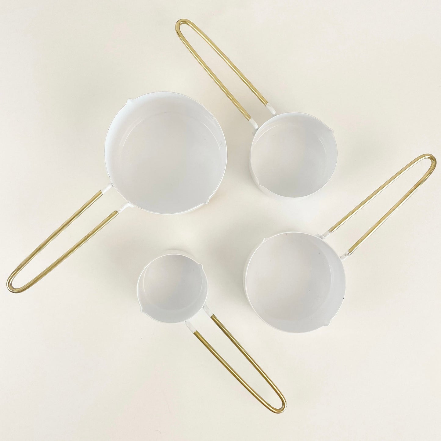White Enameled/Gold Handle Measuring Cups