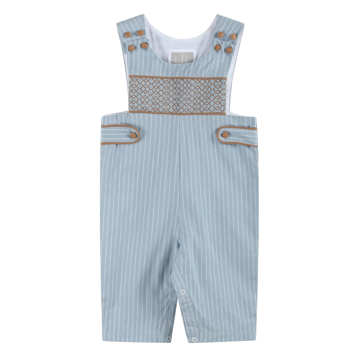 Blue Pinstripe Brown Smocked Jon Jon