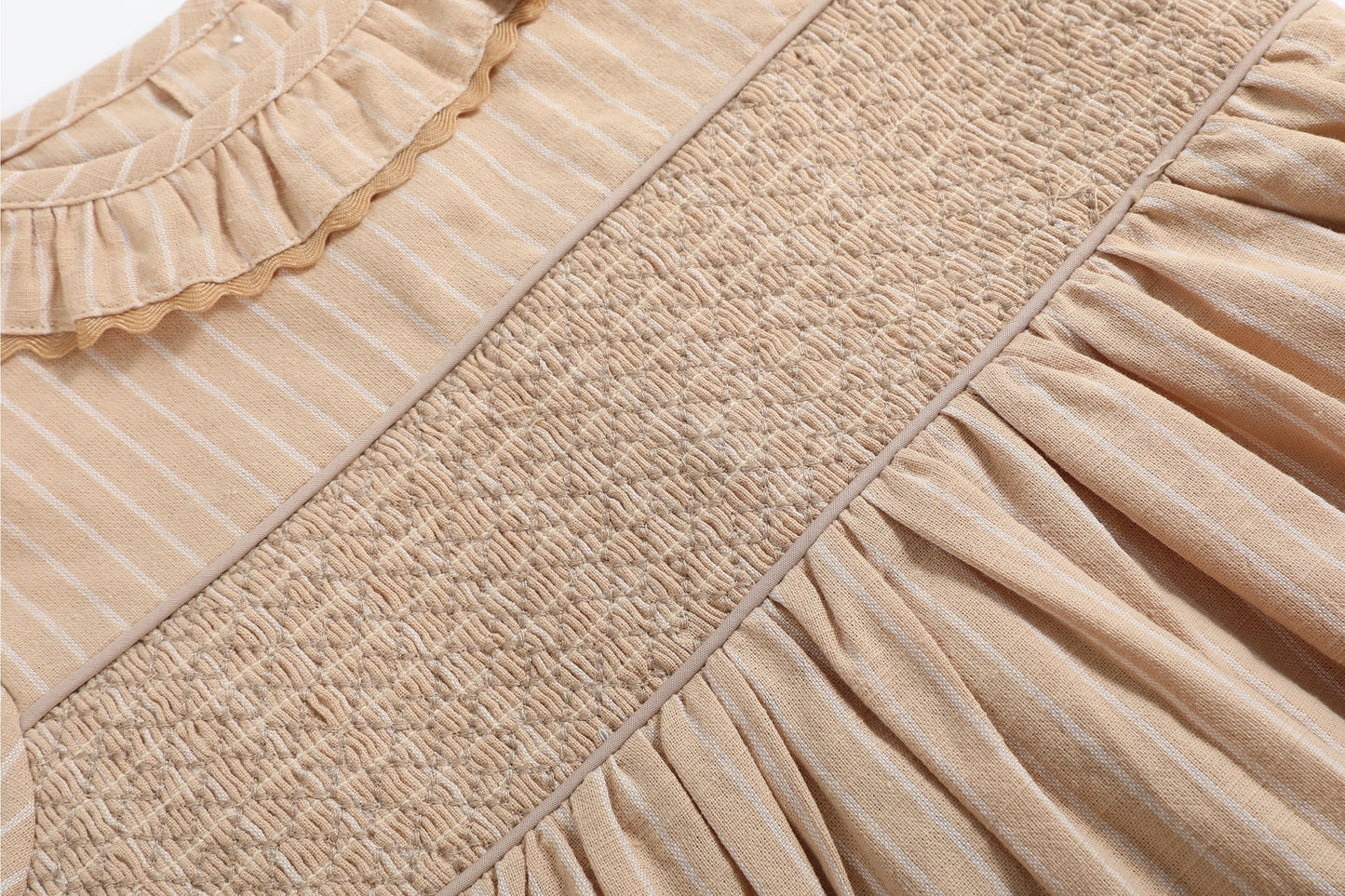 Light Brown Smocked Ruffle Dress