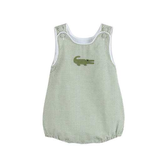 Alligator Bubble Romper | Green Gingham