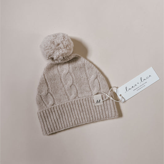 Cable Knit Pom Beanie | Sand